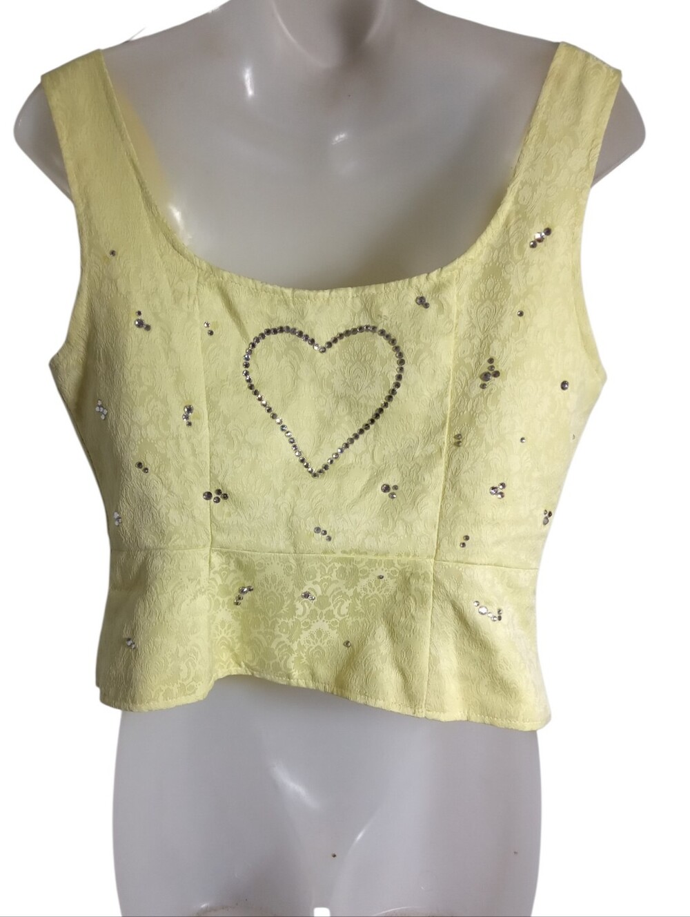 Corset Square Neck Lace Up Front Top Lime Green Sleeveless Y2K Boho Sz M